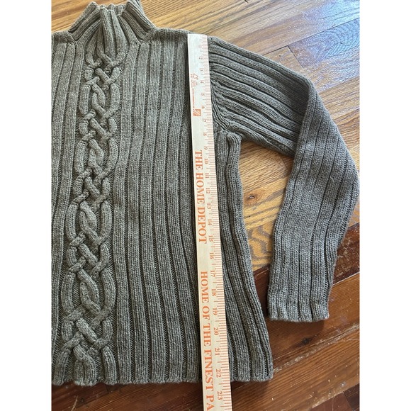 LL Bean Womens Cable Knit Turtle Neck Sweater Green Size Large Hiking Outdoors - Picture 4 of 6